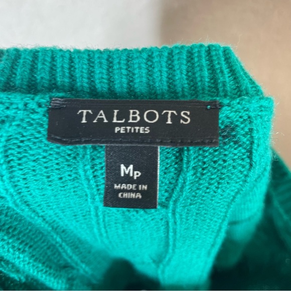 Talbots green cable knit sweater women’s medium petite lambswool blend - Picture 7 of 7